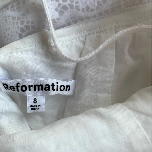 Reformation Meryl Linen Lace Trim Peplum Skinny Strap Blouse Top - Picture 5 of 7